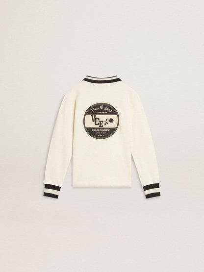Kids white cotton polo sweatshirt with embroidery on the chest and print on the back - Golden Goose Kids