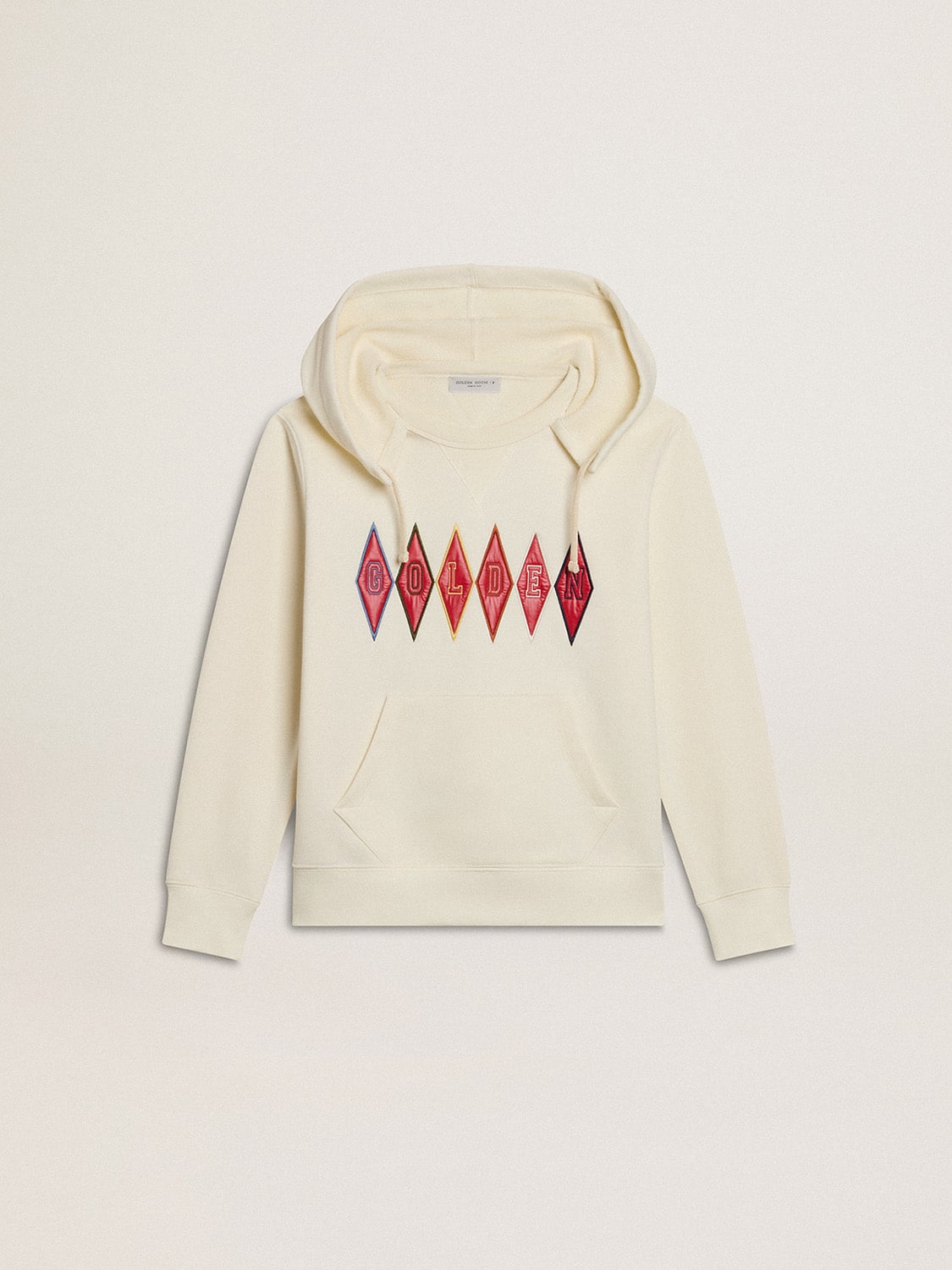 Hooded sweatshirt in worn white with Golden embroidery on the front - Golden Goose Kids