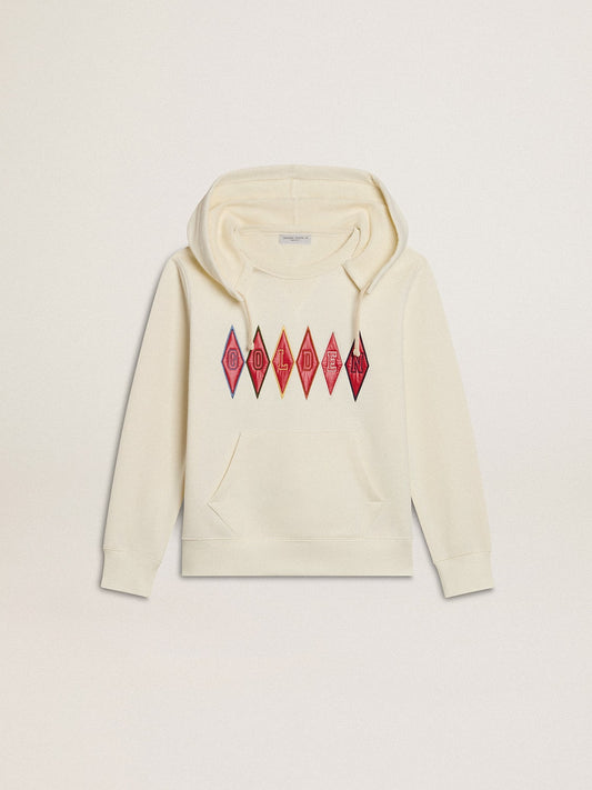 Hooded sweatshirt in worn white with Golden embroidery on the front - Golden Goose Kids