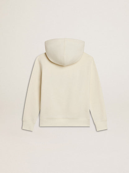 Hooded sweatshirt in worn white with Golden embroidery on the front - Golden Goose Kids