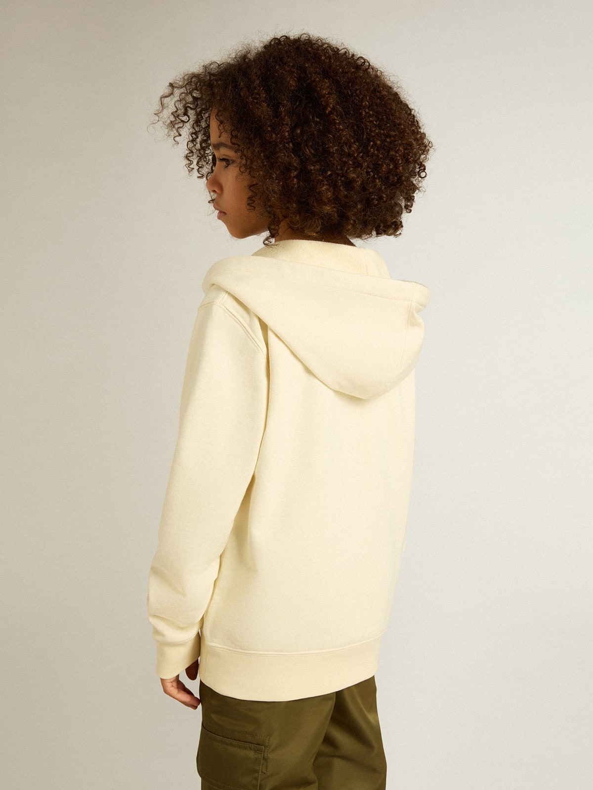 Hooded sweatshirt in worn white with Golden embroidery on the front - Golden Goose Kids