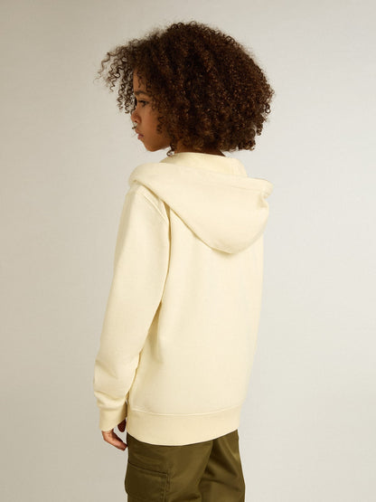 Hooded sweatshirt in worn white with Golden embroidery on the front - Golden Goose Kids