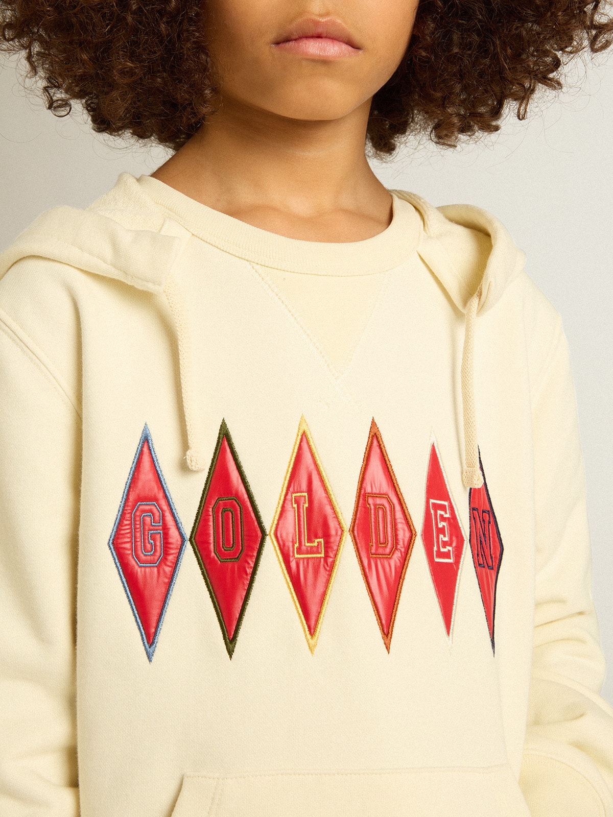 Hooded sweatshirt in worn white with Golden embroidery on the front - Golden Goose Kids