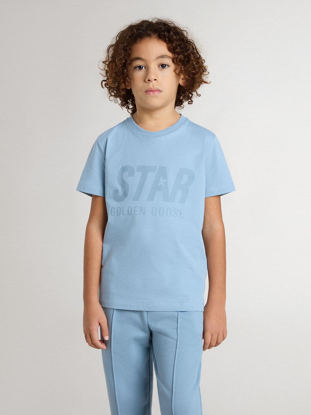 Boys' light blue T-shirt with print - Golden Goose Kids