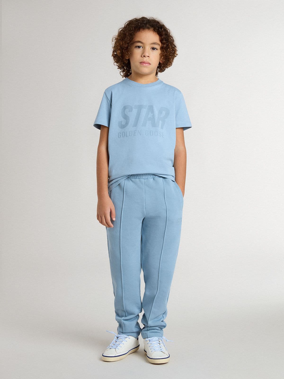Boys' light blue T-shirt with print - Golden Goose Kids