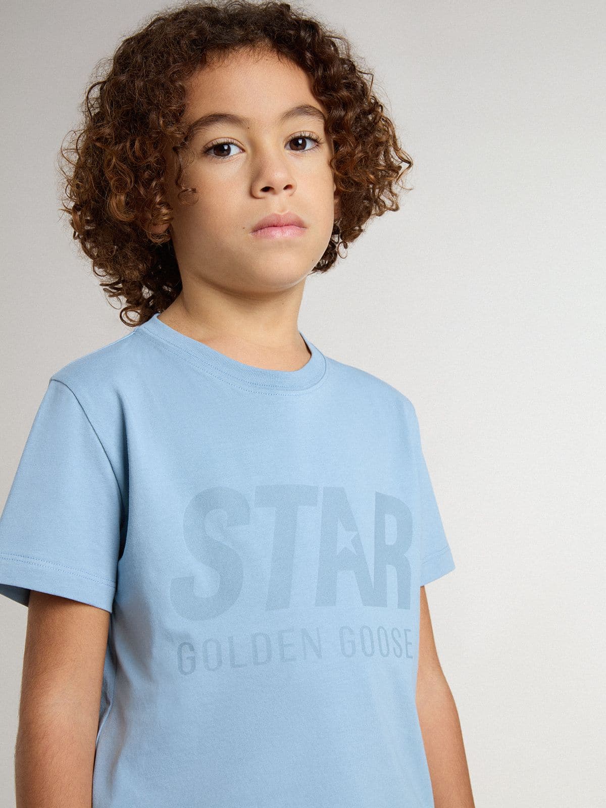Boys' light blue T-shirt with print - Golden Goose Kids