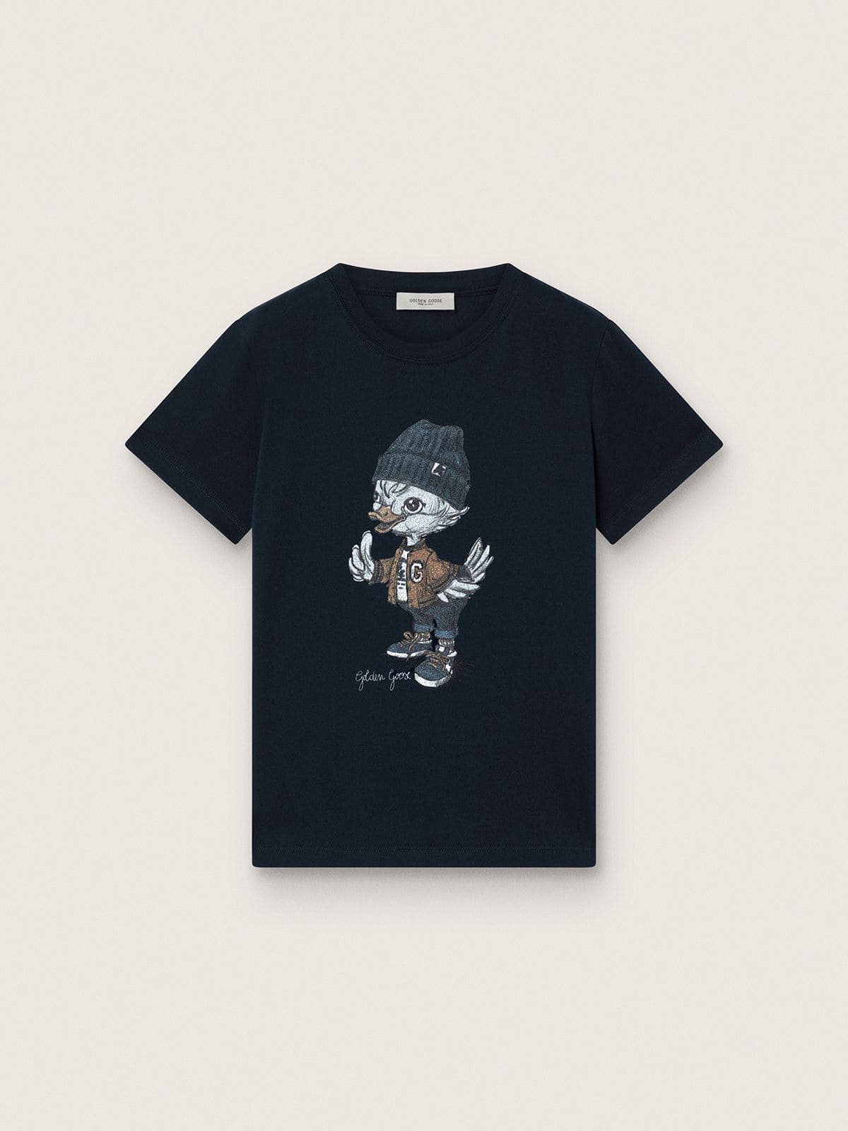 Journey T-shirt for boys in blue cotton jersey with digital mascot print - Golden Goose Kids