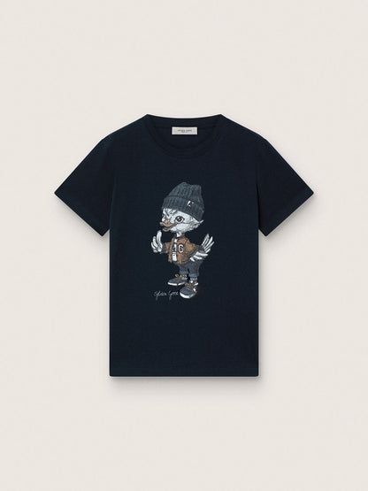Journey T-shirt for boys in blue cotton jersey with digital mascot print - Golden Goose Kids