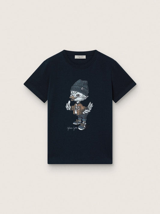 Journey T-shirt for boys in blue cotton jersey with digital mascot print - Golden Goose Kids
