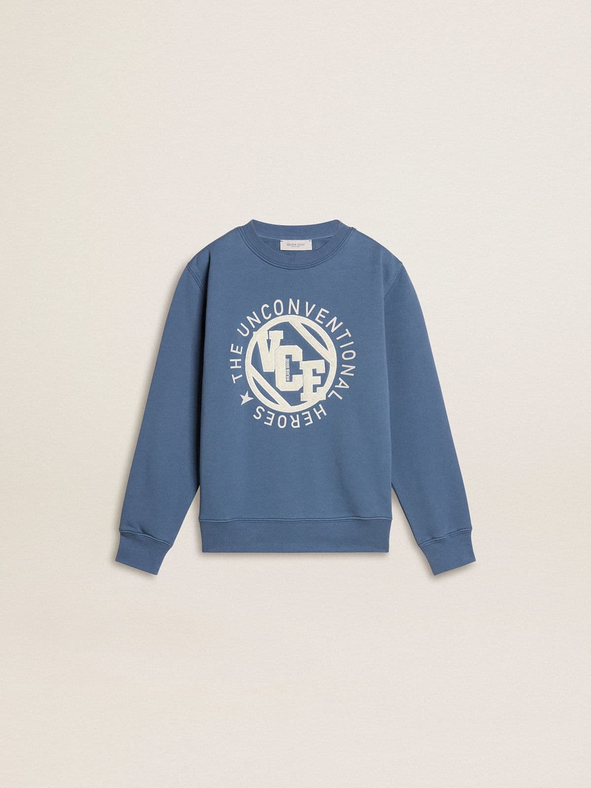 Kids’ blue sweatshirt with white embossed patches - Golden Goose Kids