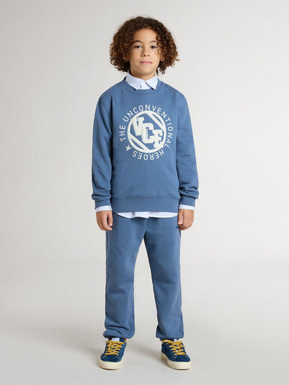 Kids’ blue sweatshirt with white embossed patches - Golden Goose Kids