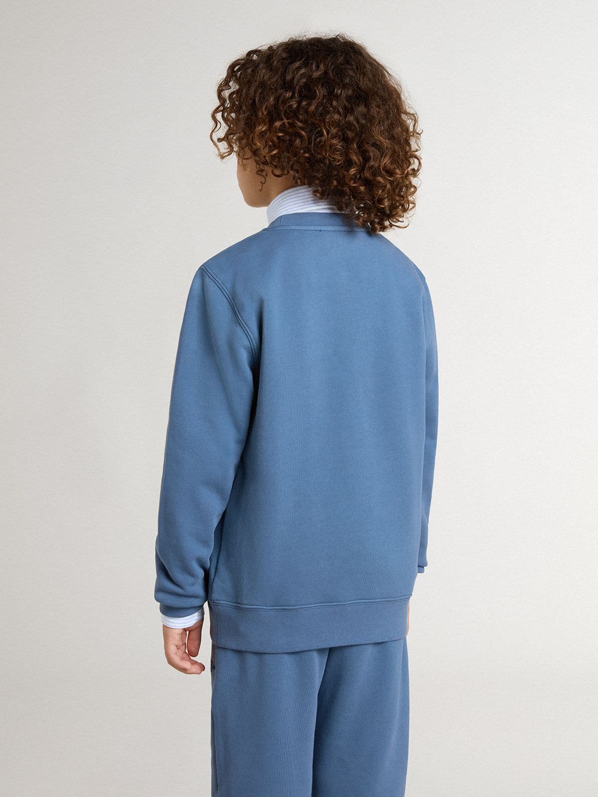 Kids’ blue sweatshirt with white embossed patches - Golden Goose Kids