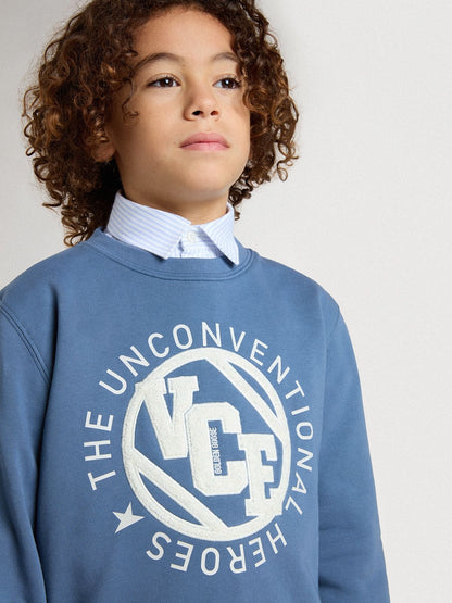 Kids’ blue sweatshirt with white embossed patches - Golden Goose Kids