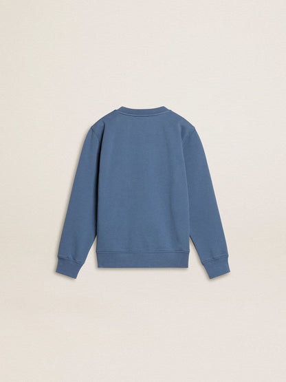 Kids’ blue sweatshirt with white embossed patches - Golden Goose Kids