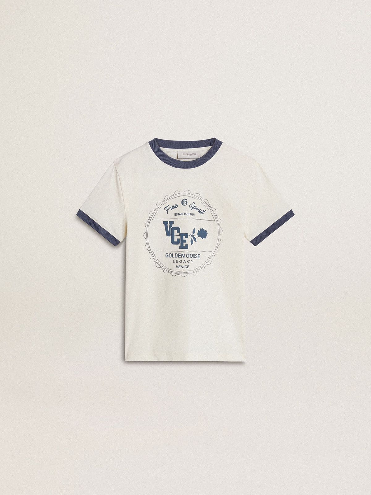 Boys' white T-shirt with blue print - Golden Goose Kids