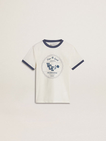 Boys' white T-shirt with blue print - Golden Goose Kids
