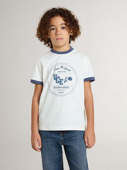 Boys' white T-shirt with blue print - Golden Goose Kids