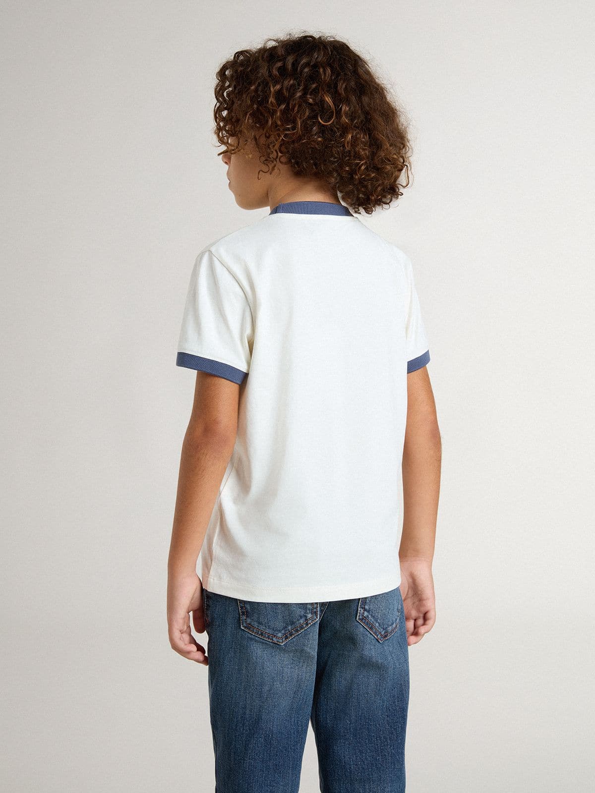 Boys' white T-shirt with blue print - Golden Goose Kids