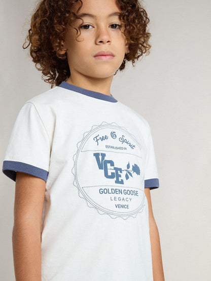 Boys' white T-shirt with blue print - Golden Goose Kids