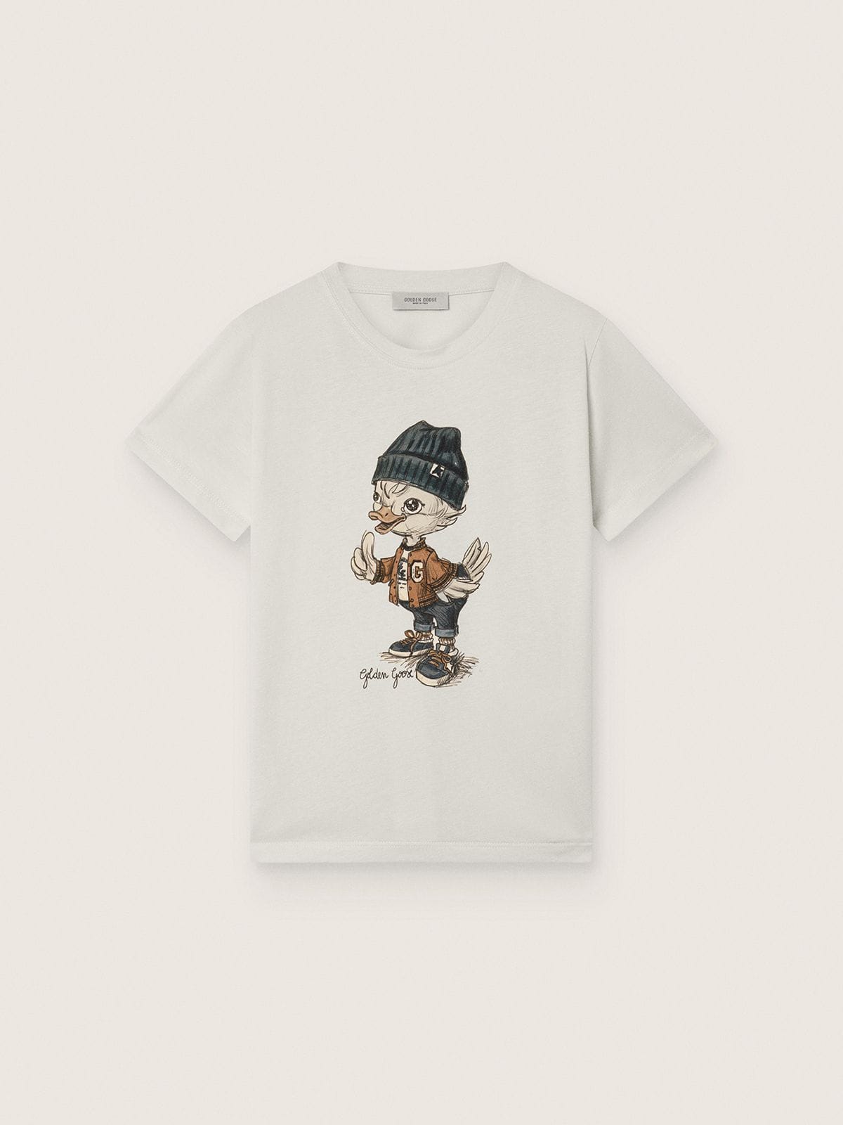 Journey T-shirt for boys in white cotton jersey with digital mascot print - Golden Goose Kids
