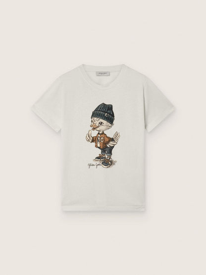 Journey T-shirt for boys in white cotton jersey with digital mascot print - Golden Goose Kids