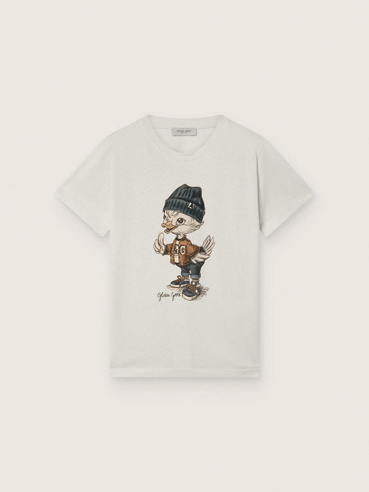 Journey T-shirt for boys in white cotton jersey with digital mascot print - Golden Goose Kids