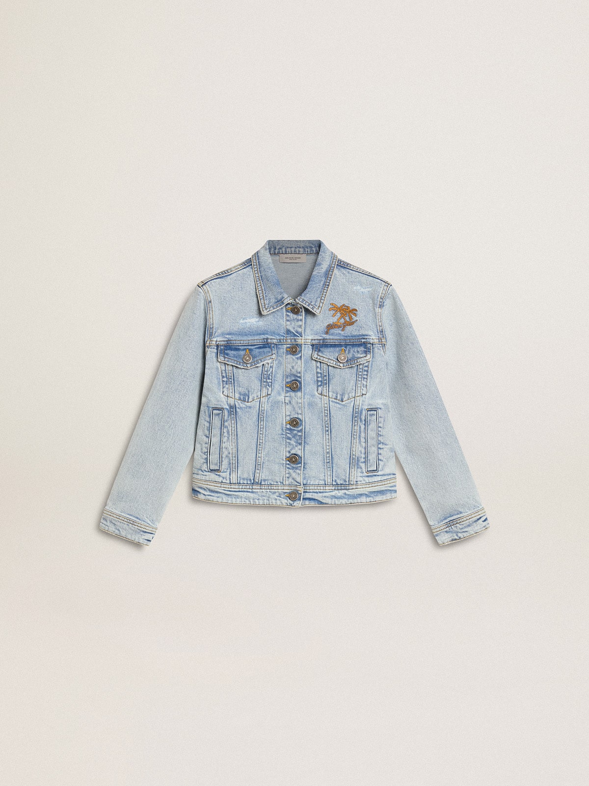 Light denim jacket with embroidery - Golden Goose Kids