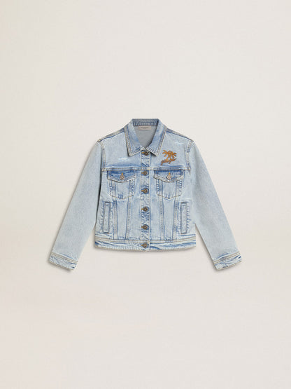 Light denim jacket with embroidery - Golden Goose Kids