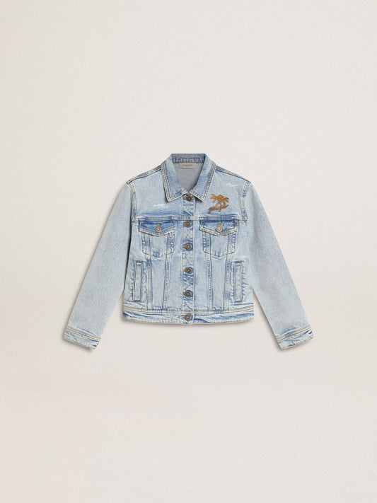 Light denim jacket with embroidery - Golden Goose Kids