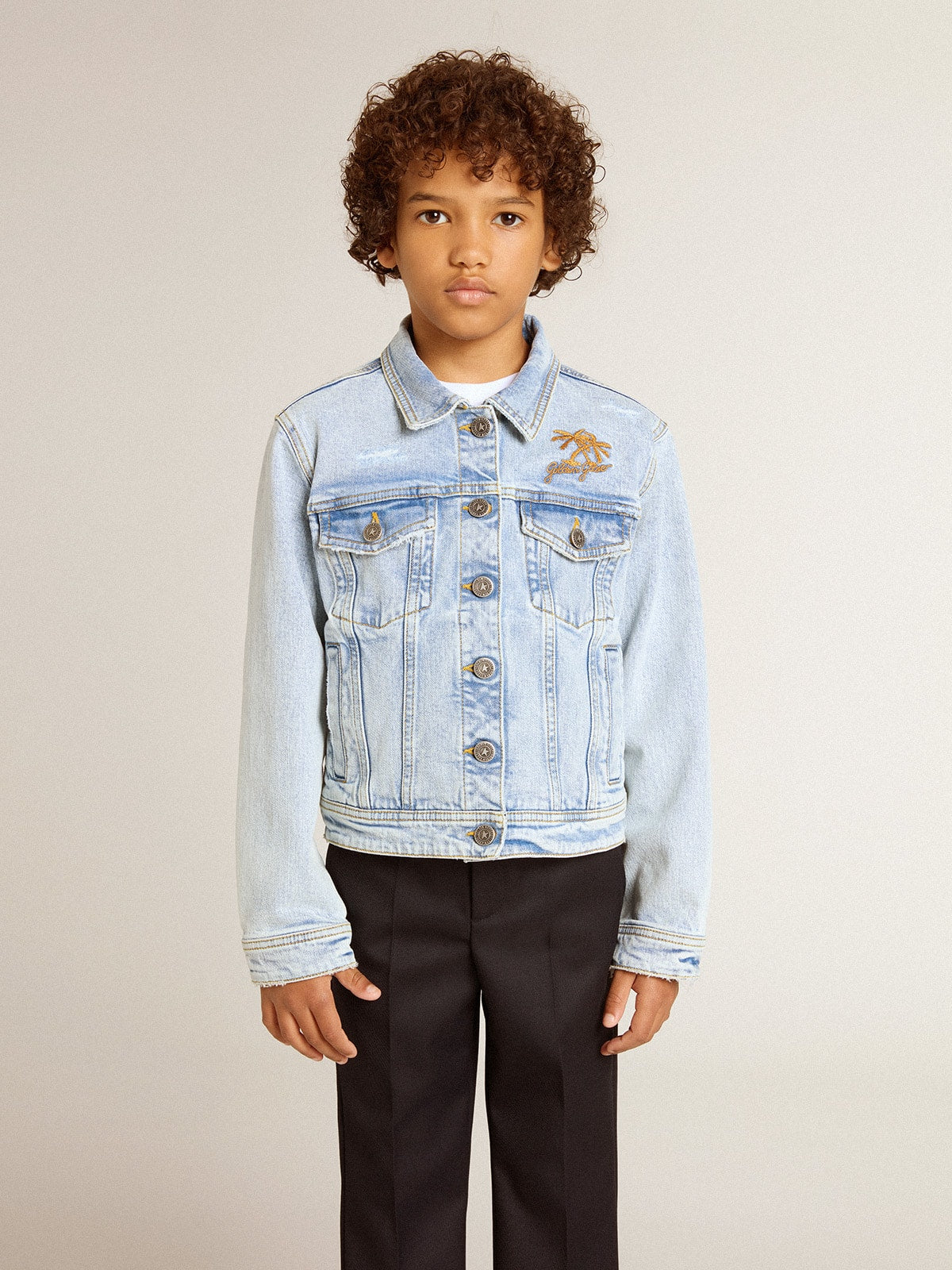 Light denim jacket with embroidery - Golden Goose Kids