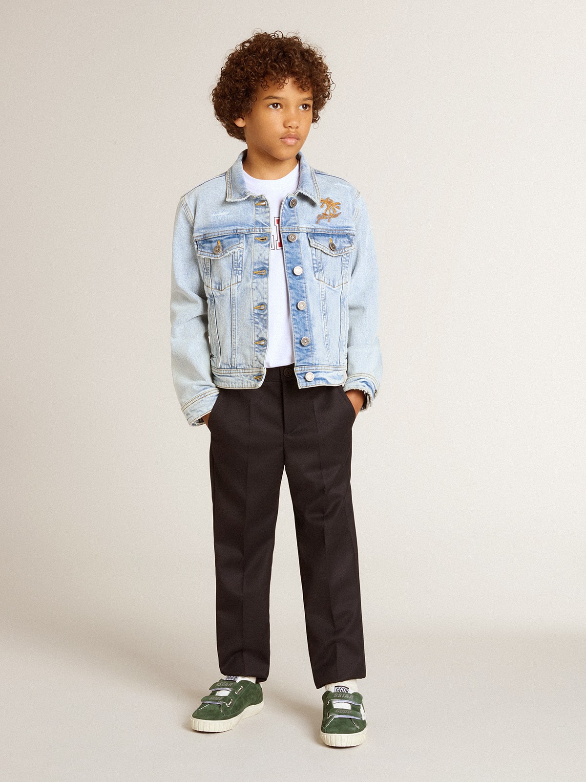 Light denim jacket with embroidery - Golden Goose Kids