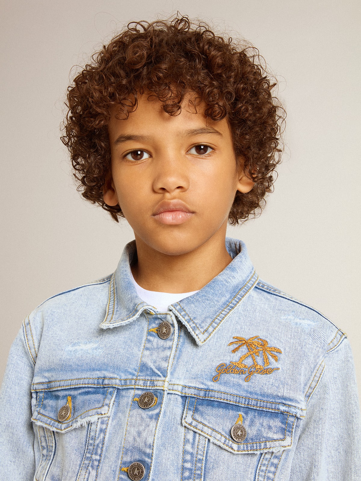 Light denim jacket with embroidery - Golden Goose Kids