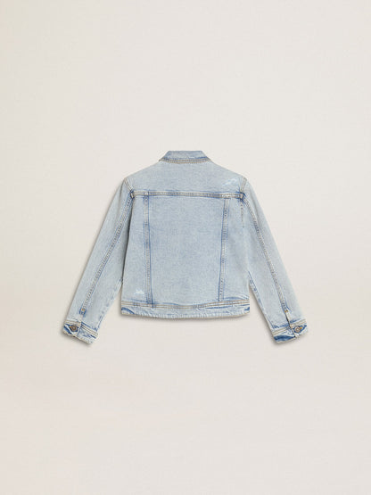 Light denim jacket with embroidery - Golden Goose Kids
