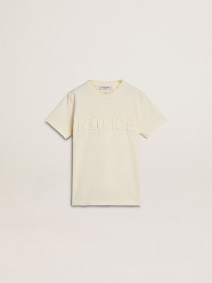Boys' cream-colored T-shirt with raised logo - Golden Goose Kids