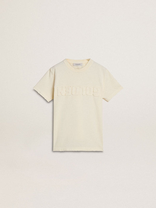 Boys' cream-colored T-shirt with raised logo - Golden Goose Kids