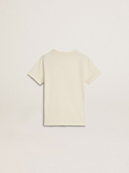 Boys' cream-colored T-shirt with raised logo - Golden Goose Kids