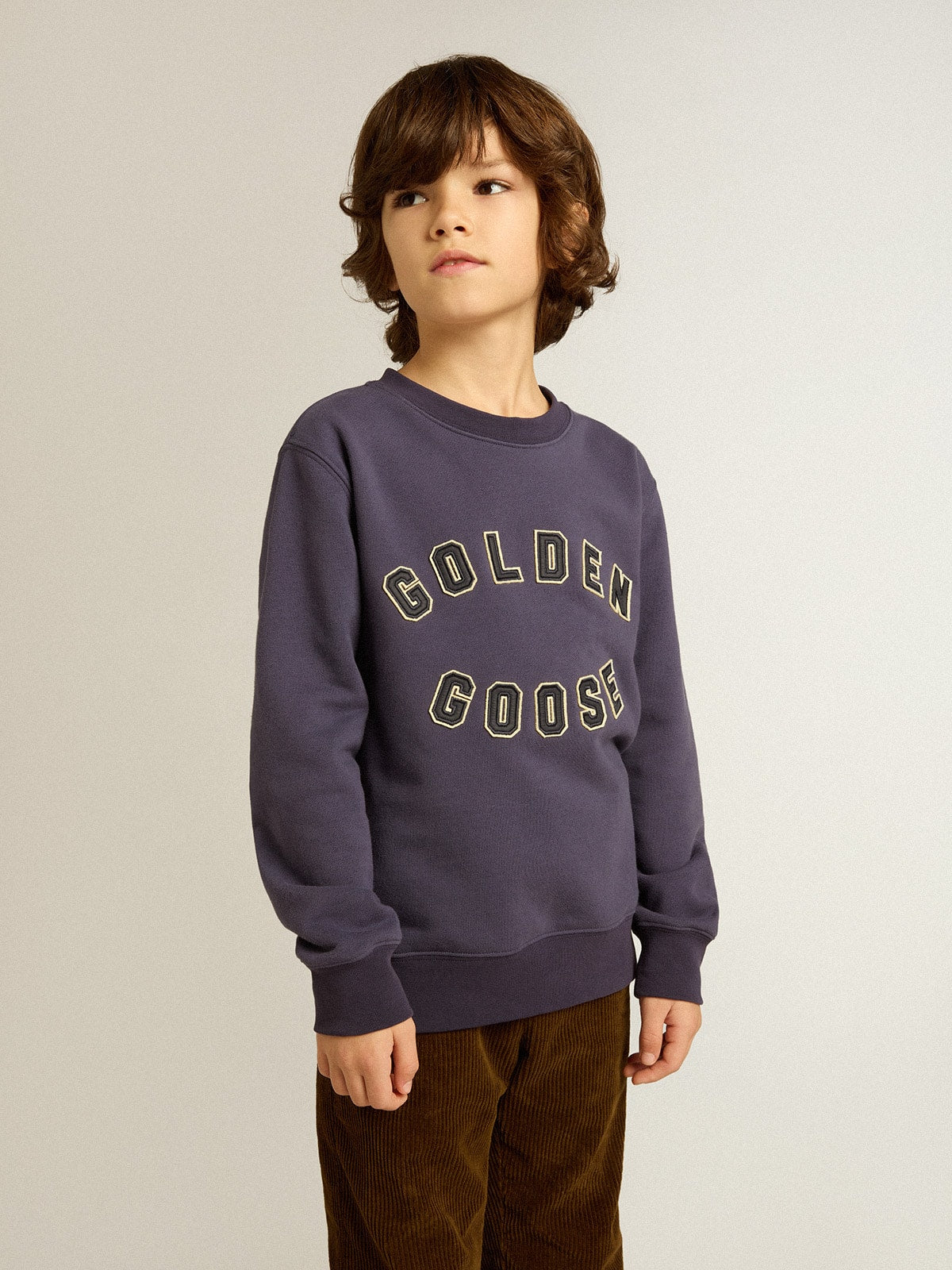 Blue-violet sweatshirt with Golden Goose lettering on the front - Golden Goose Kids
