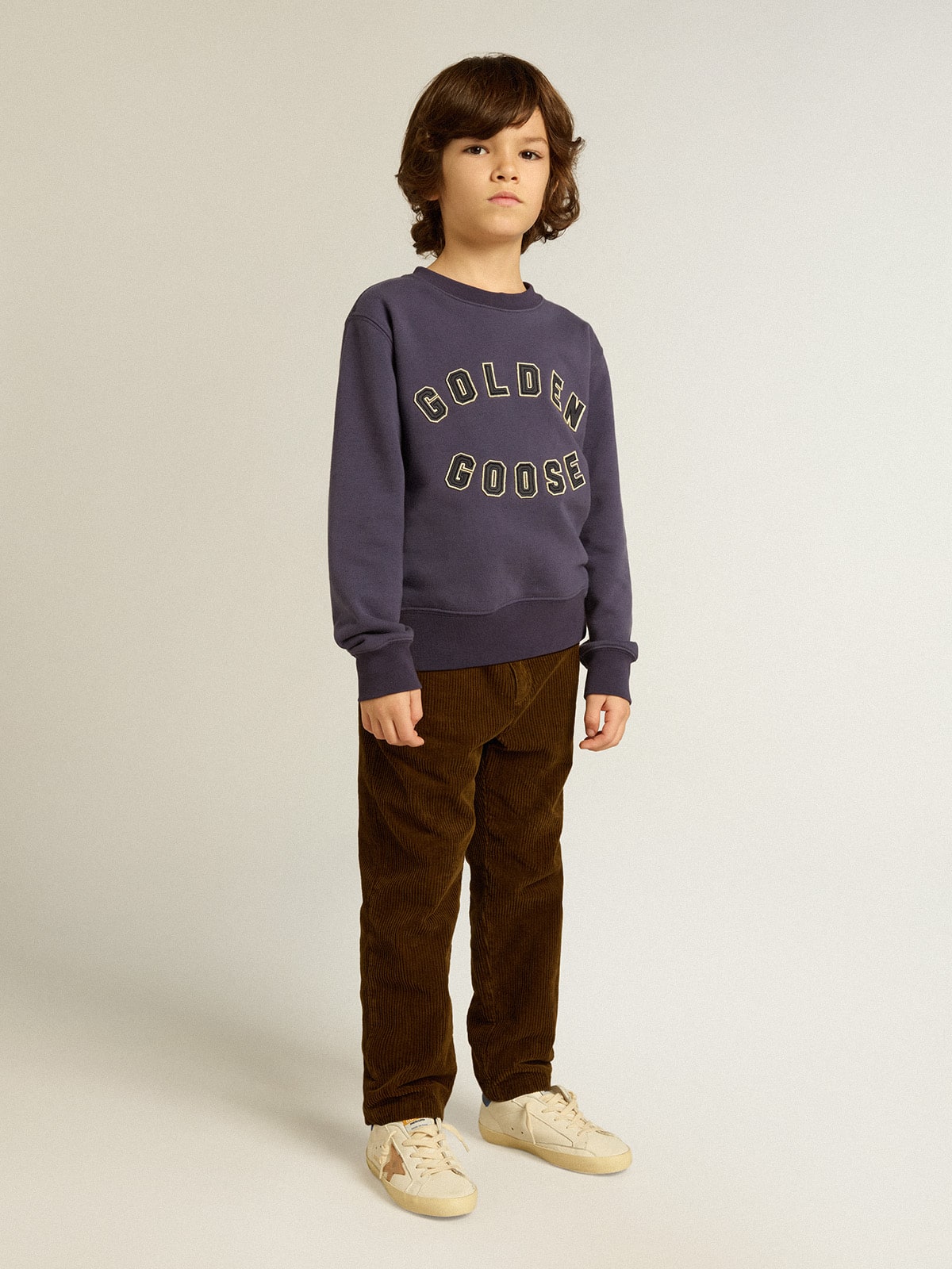 Blue-violet sweatshirt with Golden Goose lettering on the front - Golden Goose Kids