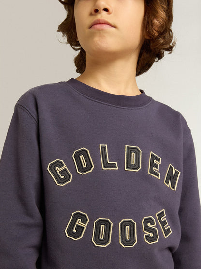 Blue-violet sweatshirt with Golden Goose lettering on the front - Golden Goose Kids