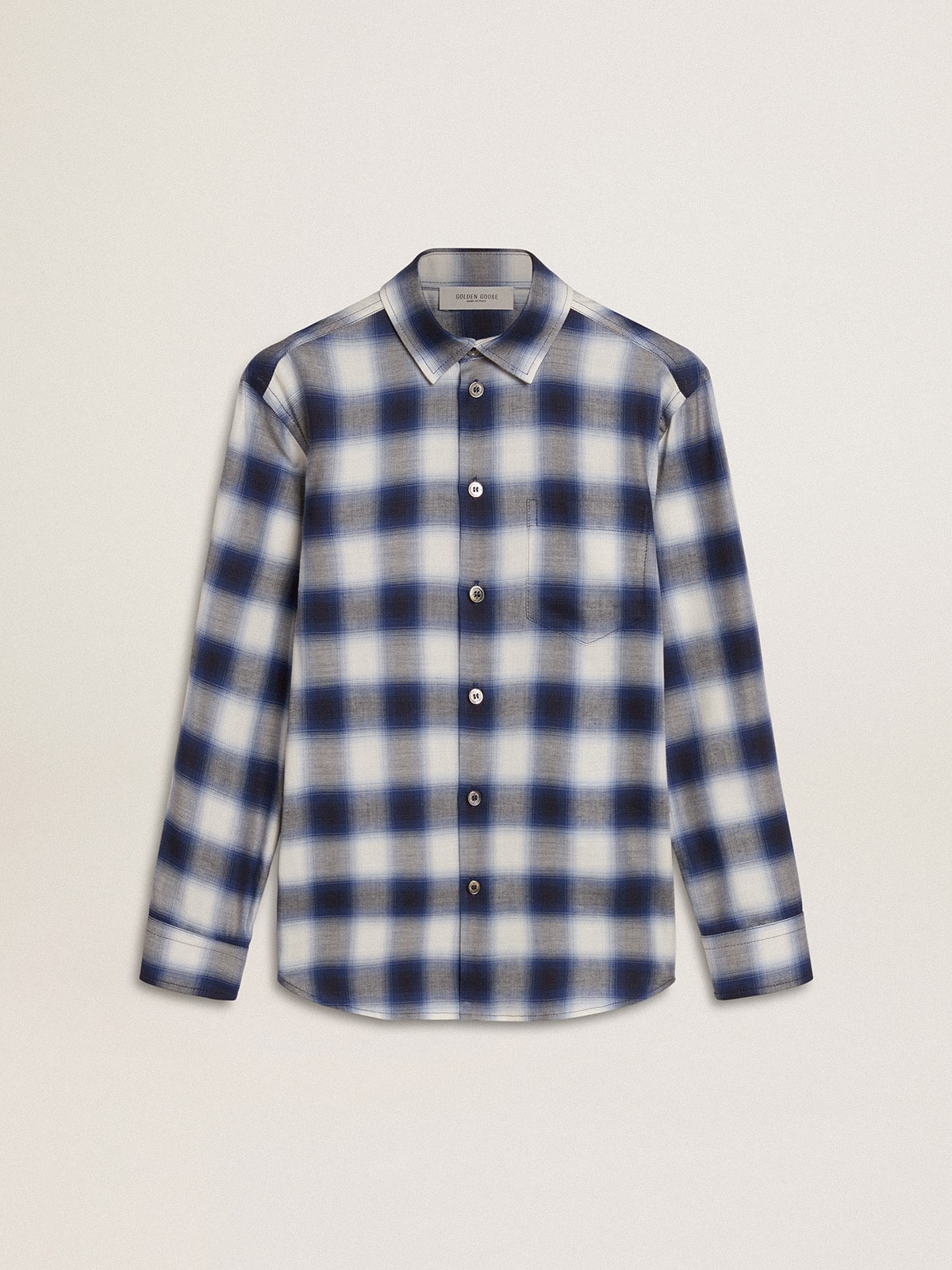 Boys' blue and white checked shirt with print on the back - Golden Goose Kids