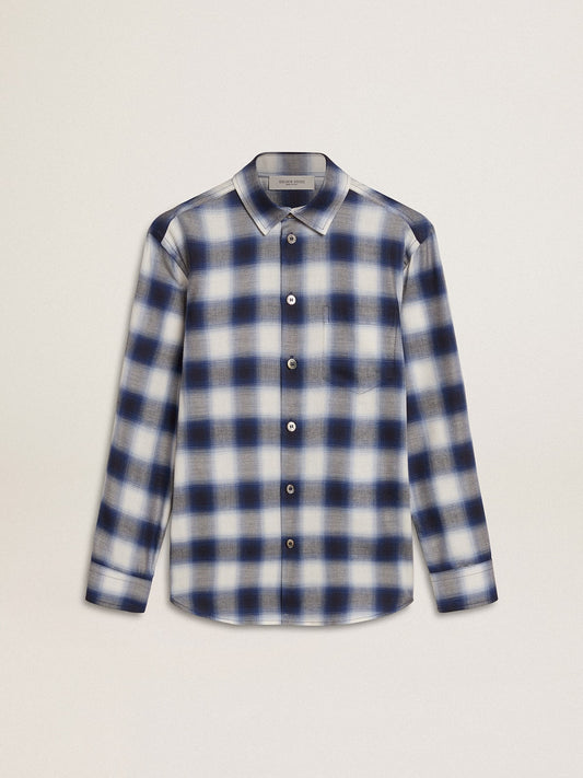 Boys' blue and white checked shirt with print on the back - Golden Goose Kids