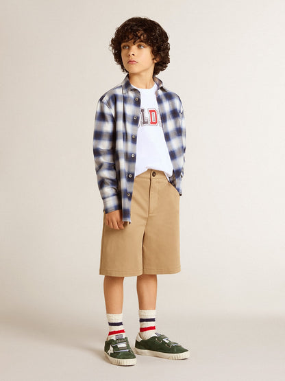 Boys' blue and white checked shirt with print on the back - Golden Goose Kids