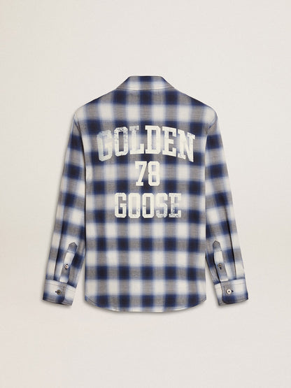 Boys' blue and white checked shirt with print on the back - Golden Goose Kids