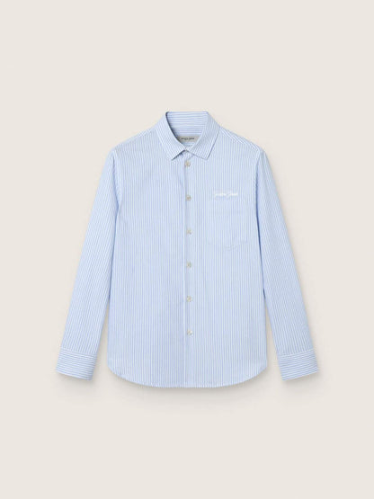 Boys' shirt in light blue and white striped cotton with embroidered logo - Golden Goose Kids
