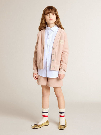 Boys' shirt in light blue and white striped cotton with embroidered logo - Golden Goose Kids