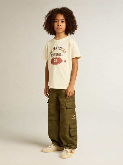 Boys’ T-shirt in worn white with multicolor lettering - Golden Goose Kids