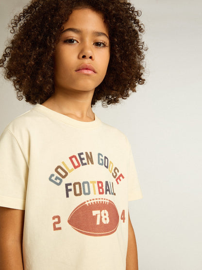 Boys’ T-shirt in worn white with multicolor lettering - Golden Goose Kids