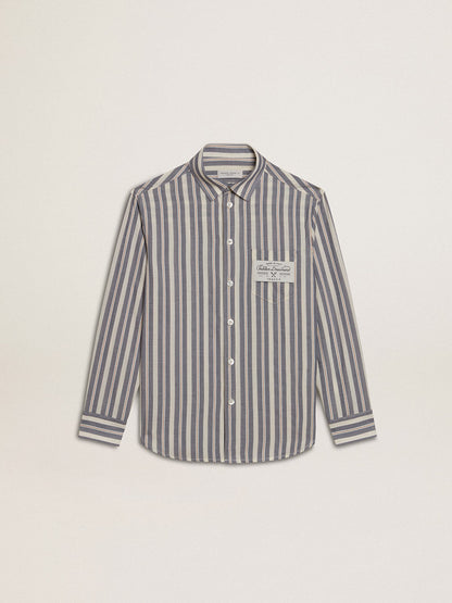 Boys' striped shirt with Golden Dreamers detail on the pocket - Golden Goose Kids