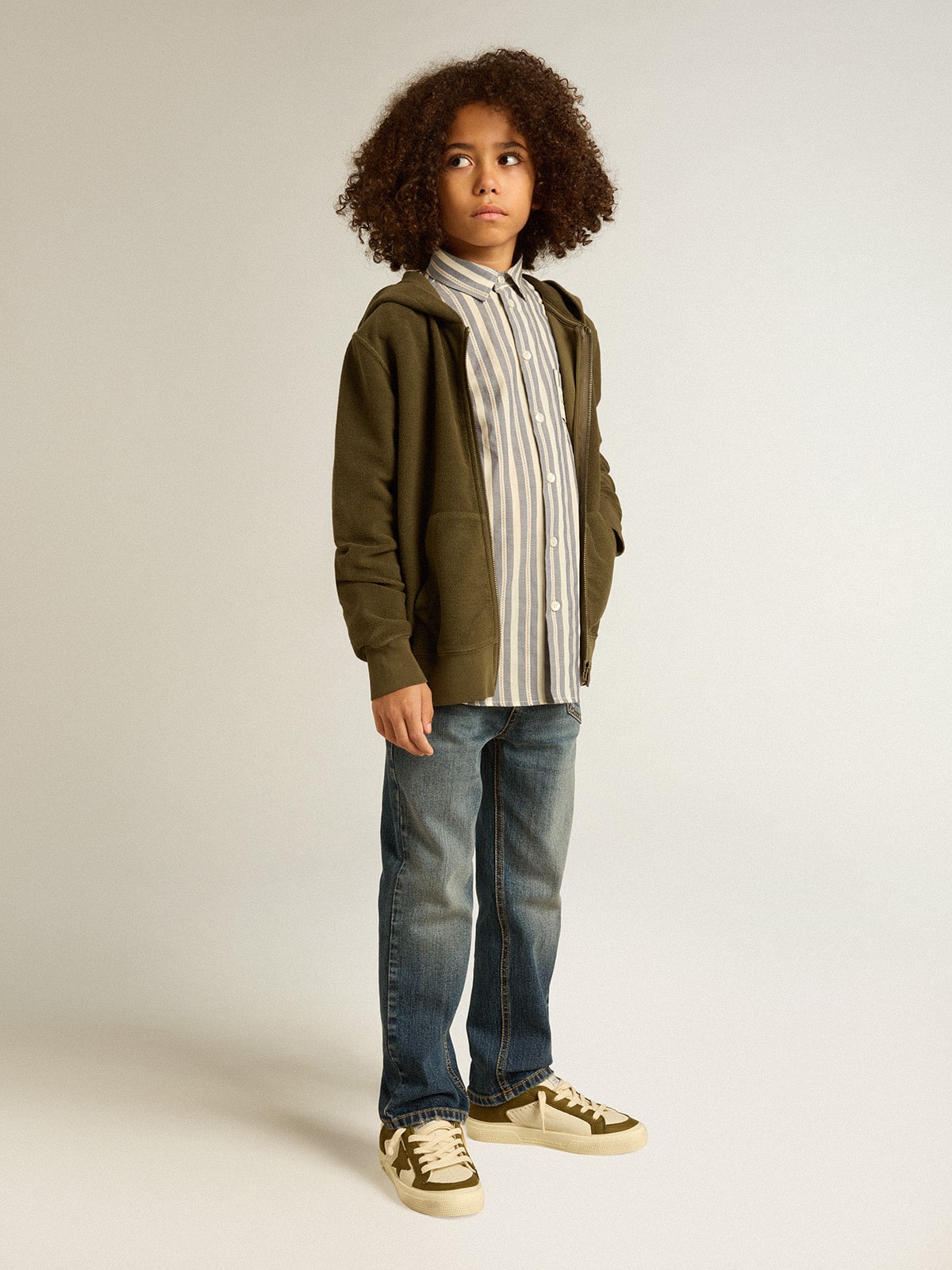 Boys' striped shirt with Golden Dreamers detail on the pocket - Golden Goose Kids