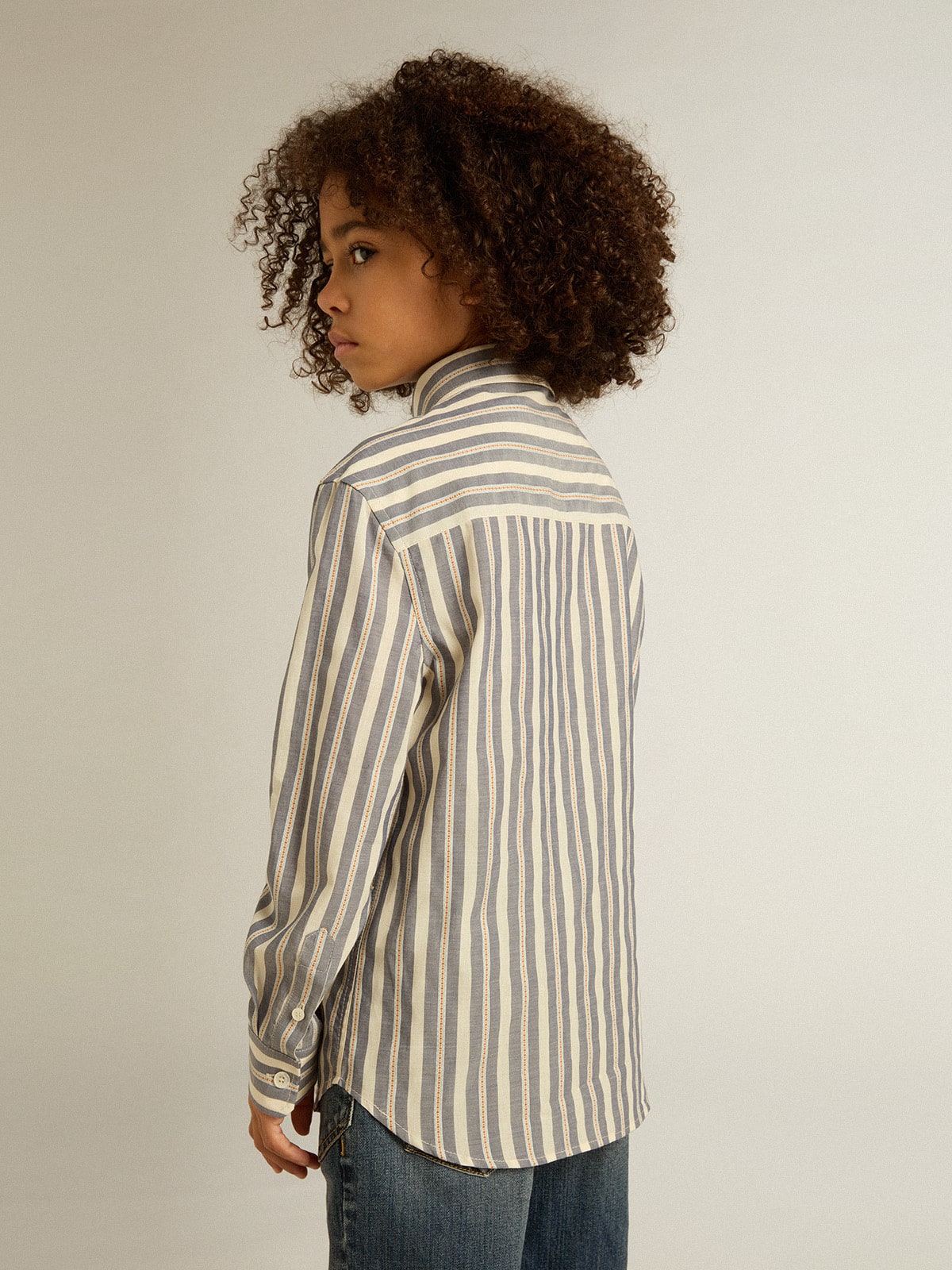 Boys' striped shirt with Golden Dreamers detail on the pocket - Golden Goose Kids